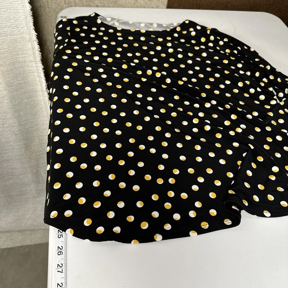 Carmen Marc Valvo 1X Polka Dot Blouse Bell Sleeve Top Black Gold Plus Size Work - Picture 8 of 11